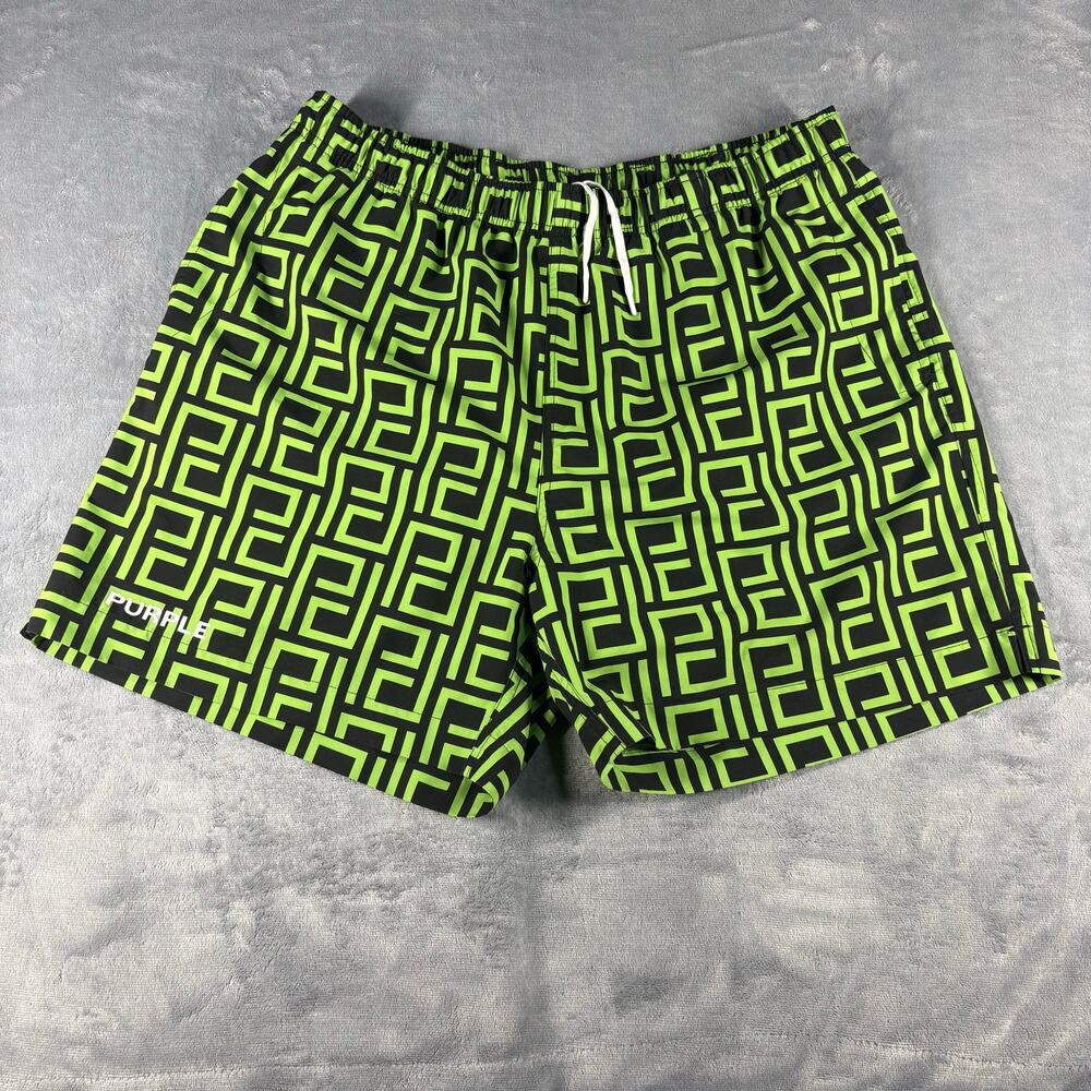 Purple Brand Lime Green Monogram Leisure Swim Shorts Men‎ Sz 2XL Preowned